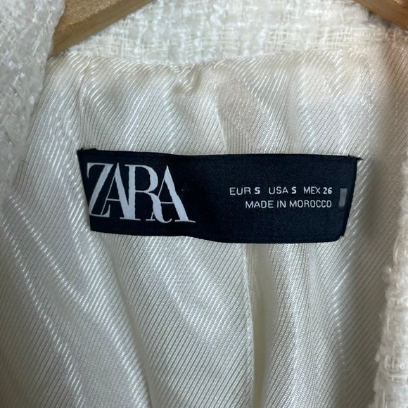 ZARA Double Breasted Tweed Blazer Gold Button ASO Kate Royal Ecru White S - Picture 6 of 12